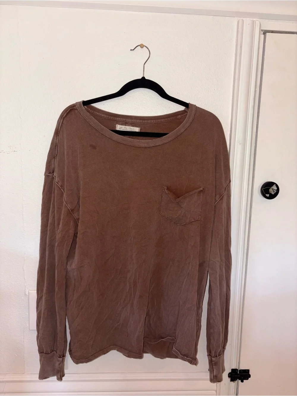 Free People Brown Long Sleeve Pocket Tee